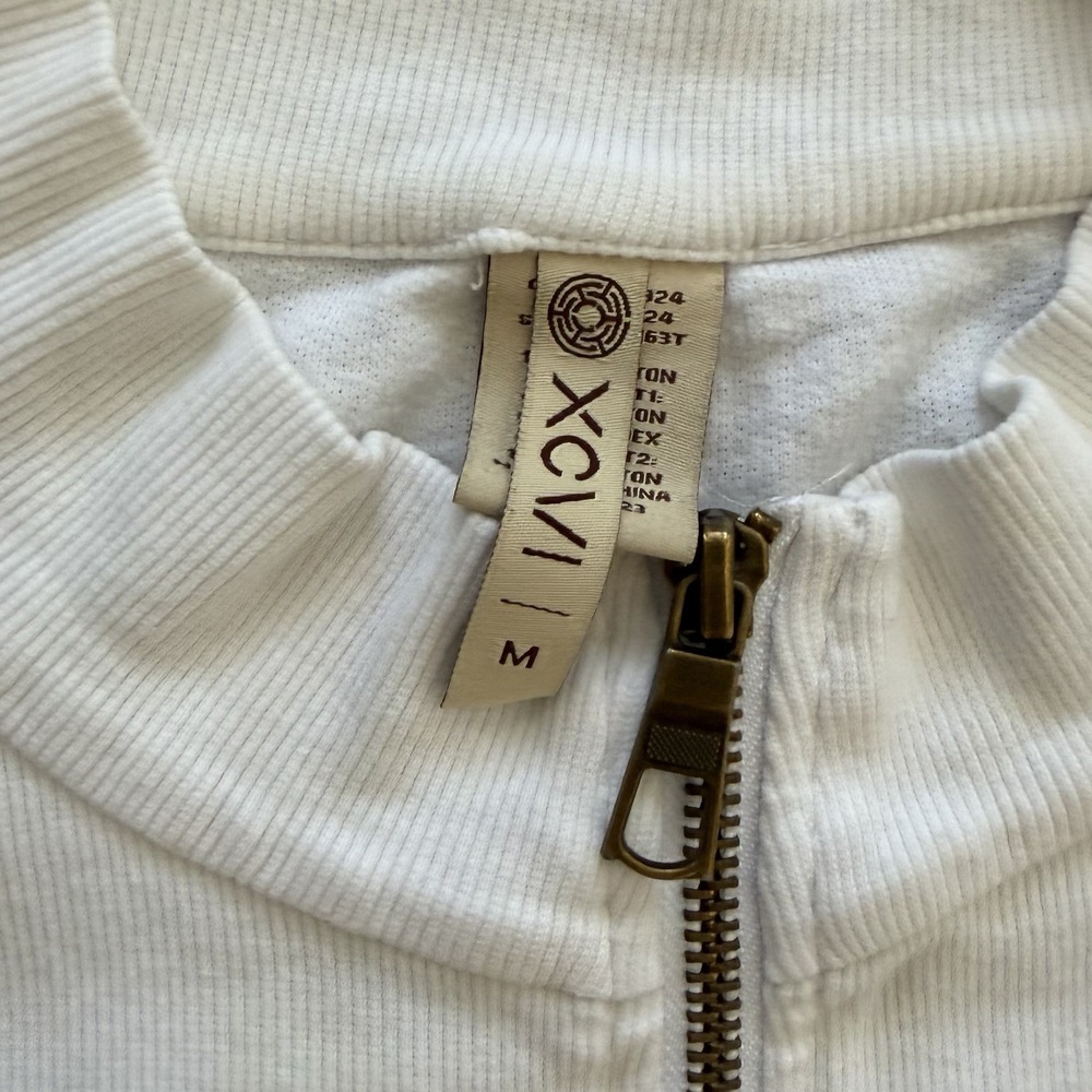 XCVI Wearable Lace Crochet Zip Up Jacket Medium White Cotton Stretch Boho - Picture 5 of 12